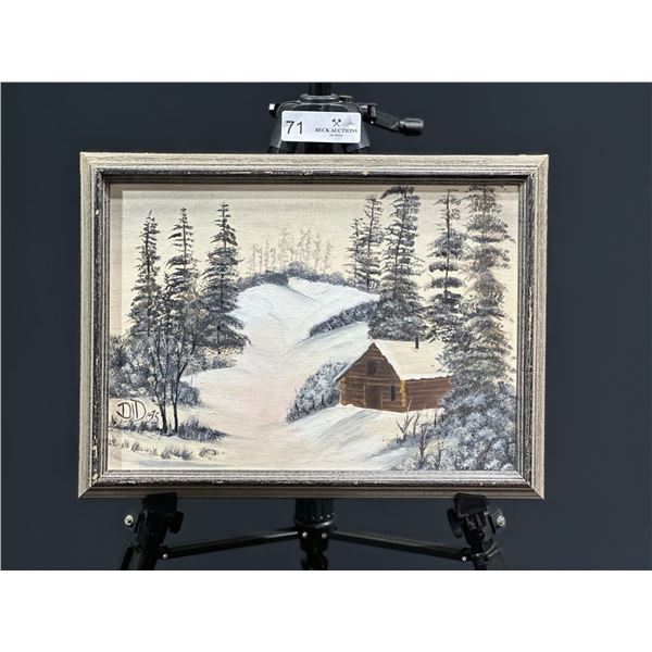 A Gorgeous Painting of a Sleepy Cabin in the Snowy Wilderness.