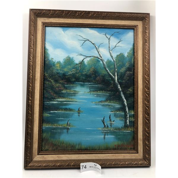 Framed Painting Of A Lake View