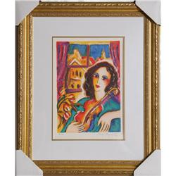 Zamy Steynovitz, Girl with Violin, Lithograph