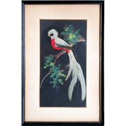 Grey Bird, Collage Painting with Feathers