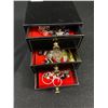 Image 2 : 3 Drawer Bakelite Minature Cabinet w/Lot of Misc Vintage Jewelry