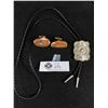 Image 1 : Vintage Western Bolo Tie & Pair of Agate Stone Cufflinks