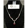 Image 1 : Vintage Siver Tone w/Red Glass Stones, Lavaliere Necklace