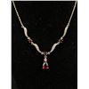 Image 2 : Vintage Siver Tone w/Red Glass Stones, Lavaliere Necklace