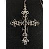 Image 2 : Large Silver Tone Filigree w/Black Glass Stones Cross Pendant w/Chain