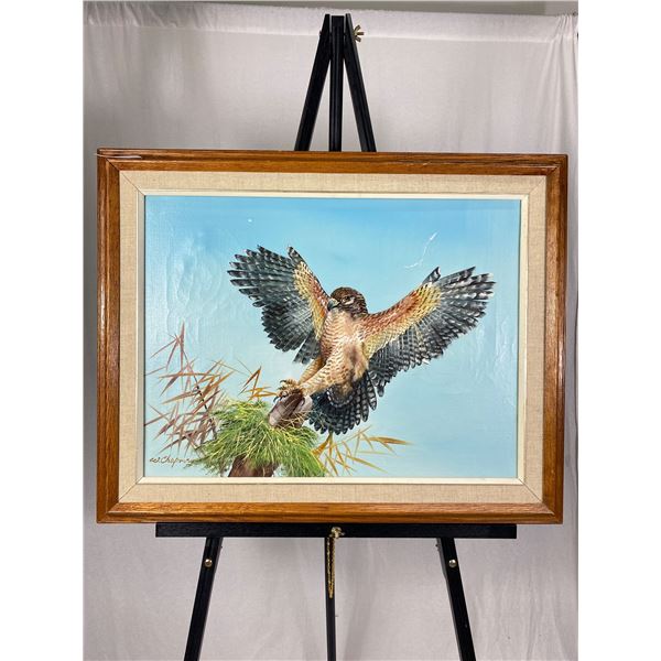 Vintage Framed Oil Painting "Eagle" by W.Chapmen, Some Slight Damage Visible