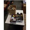 Image 1 : BOX AND 2 TRAYS OF SHOP SUPPLIES, TOOLS, HARDWARE