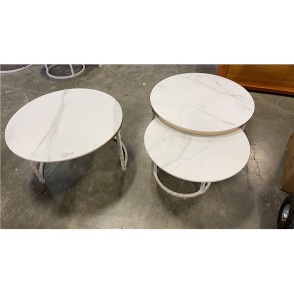 3 PIECE ROUND METAL COFFEE TABLE SET - METAL WITH STONE LOOK TOP