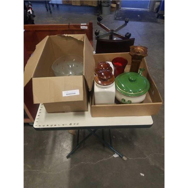 SOUP TUREEN, 2 CANNISTERS, GLASS VASES, PUNCH BOWLS