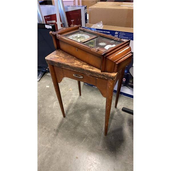 VINTAGE SEWING MACHINE TABLE AND WALL CLOCK