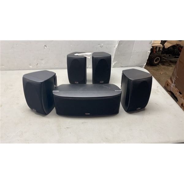 5 POLK SURROUND SPEAKERS, 4 SATELLITE SPEAKERS AND CENTER SPEAKER - TESTED WORKING - RETAIL $598