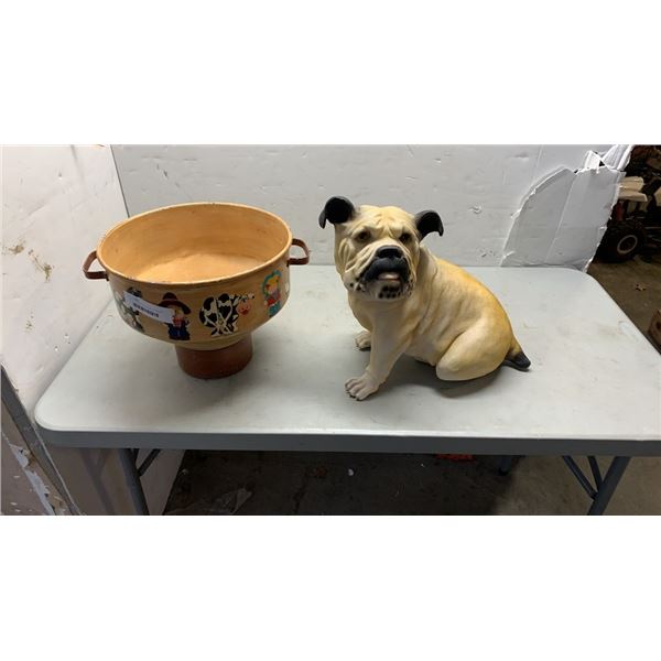 14  TALL DOG STATUE AND METAL SIFTER