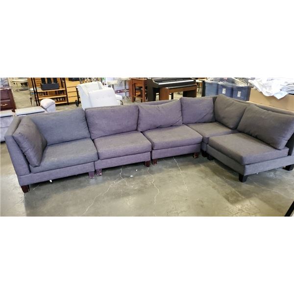 5 PIECE DARK GREY MODULAR SECTIONAL SOFA