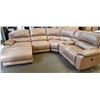 Image 1 : 5 PIECE LEATHER SECTIONAL SOFA - RECLIING CHAISE, POWER RECLINING CHAIR, CONSOLE WITH STORAGE AND CU