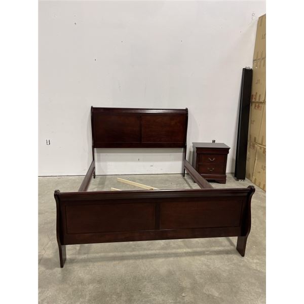 NEW FULL SIZE CHERRY AVENZA BEDFRAME AND NIGHT STAND