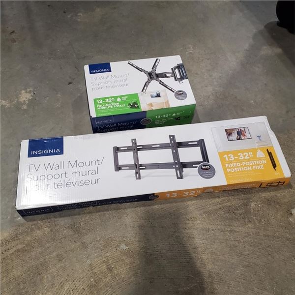 AS NEW INSIGNIA 13 -32  FULL MOTION AND 13 -32  FIXED TV WALL MOUNTS  - RETAIL $99