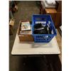 Image 1 : BOX AND BASKET OF DVDS AND ELECTRONICS