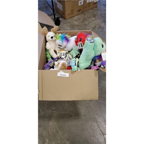 BOX OF NEW STUFFED ANIMALS AND INFLATEABLE HAMMERS