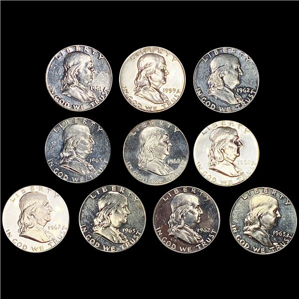 (10) Franklin Half Dollars  50's-60's