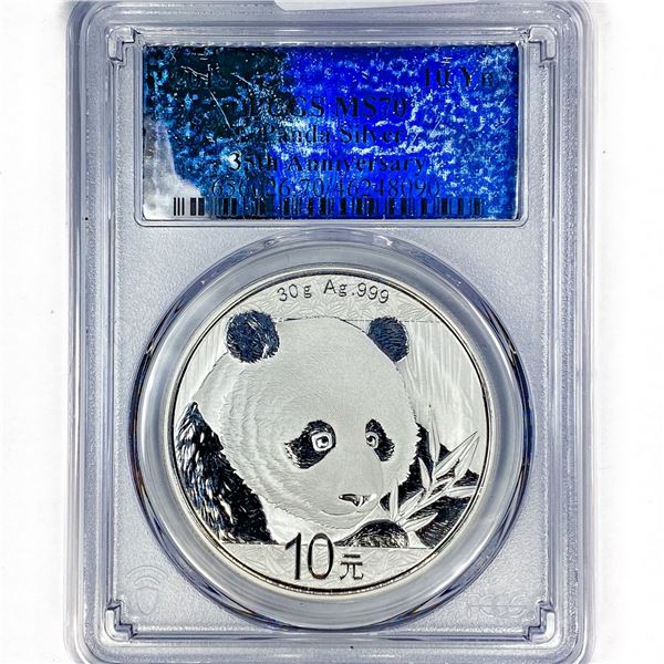 2018 10 Yn China Panda Silver PCGS MS70 35th Ann