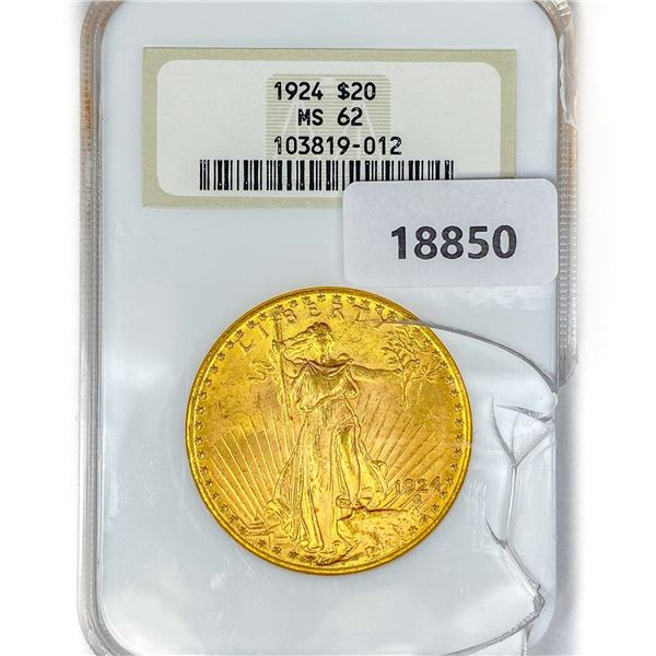 1924 $20 Gold Double Eagle NGC MS62