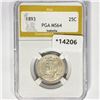 Image 1 : 1893 Isabella Silver Quarter PGA MS64