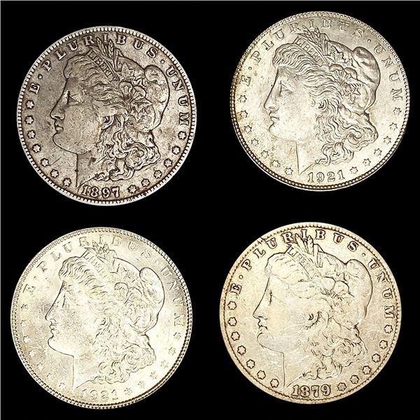 (4) Morgan Silver Dollars (1879, 1897-O, (2) 1921