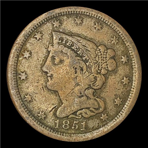 1851 Braided Hair Half Cent NICELY CIRCULATED