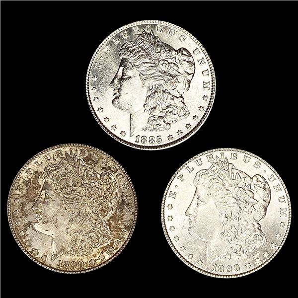 (3) Morgan Silver Dollars (1885, 1890, 1896)) UNC