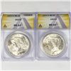 Image 1 : 1923 Set (2) Silver Peace Dollar ANACS MS64