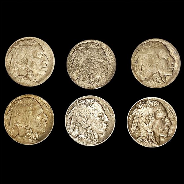 (6) Buffalo Nickels ((2) 1913, (2), 1913-D, (2) 1