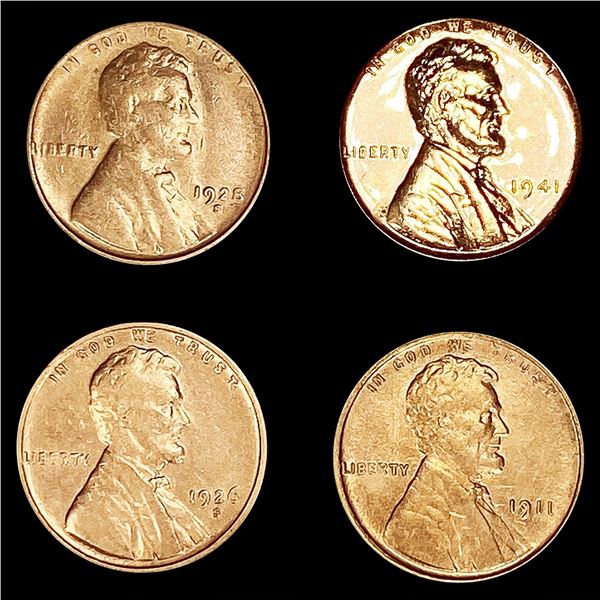(4) Wheat Cents (1911, 1926-S, 1928-S, 1941) UNCI