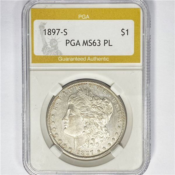1897-S Morgan Silver Dollar PGA MS63 PL