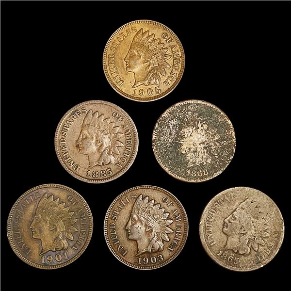 (6) Indian Head Cents (1865, 1868, 1885, 1901, 19