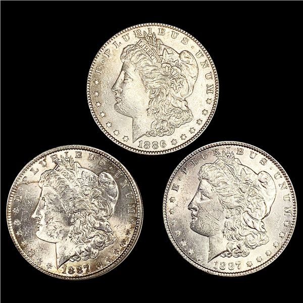 (3) Morgan Silver Dollars (1883, (2) 1887) UNCIRC