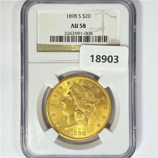 1898-S $20 Gold Double Eagle NGC AU58