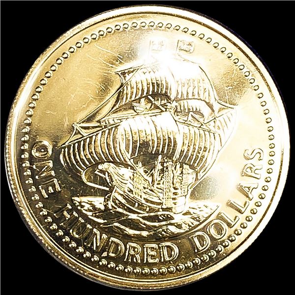 1975 Barbados .0998oz Gold $100 CHOICE BU