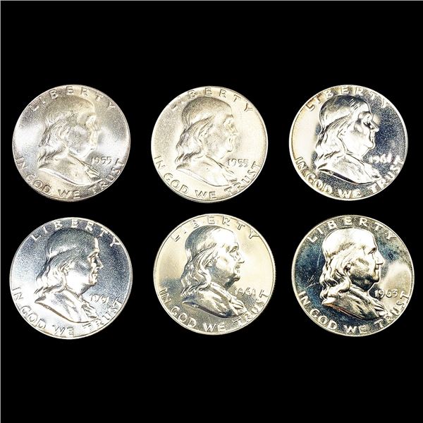 (6) Franklin Half Dollars ((2) 1955, (3) 1961, 19