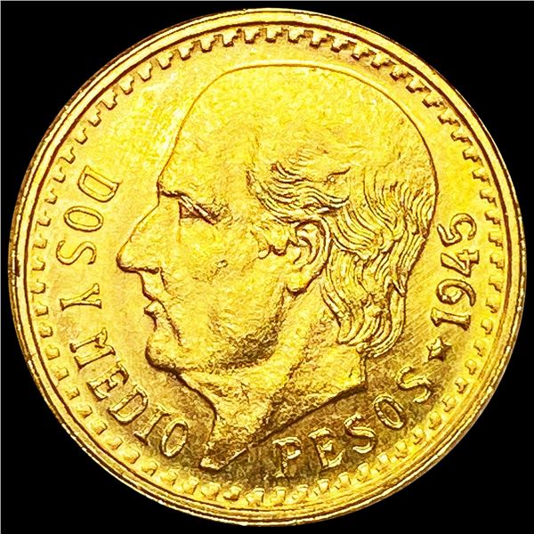 1945 .0603 Gold 2 1/2 Pesos CHOICE BU