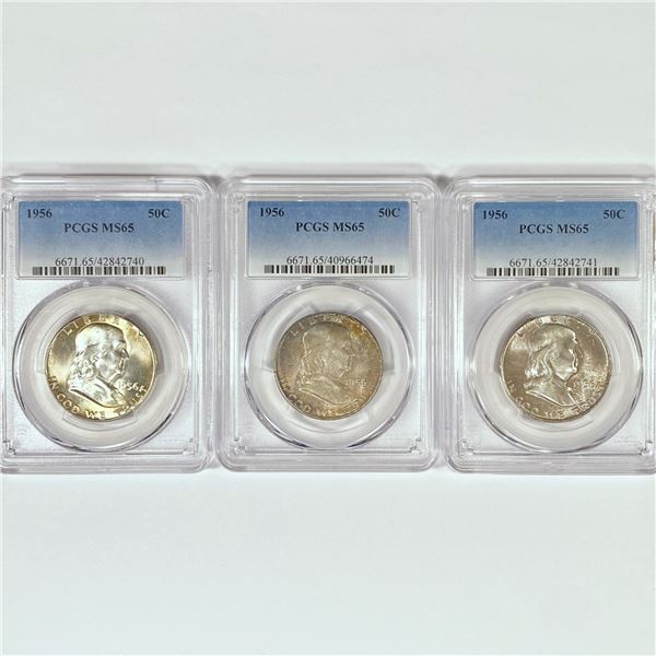 1956 Set (3) Franklin Half Dollar PCGS MS65