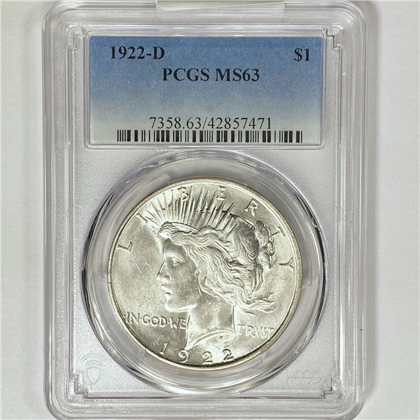 1922-D Silver Peace Dollar PCGS MS63