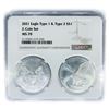 Image 2 : 2021 Ty 1 & 2 American 1oz Silver Eagles NGC MS70