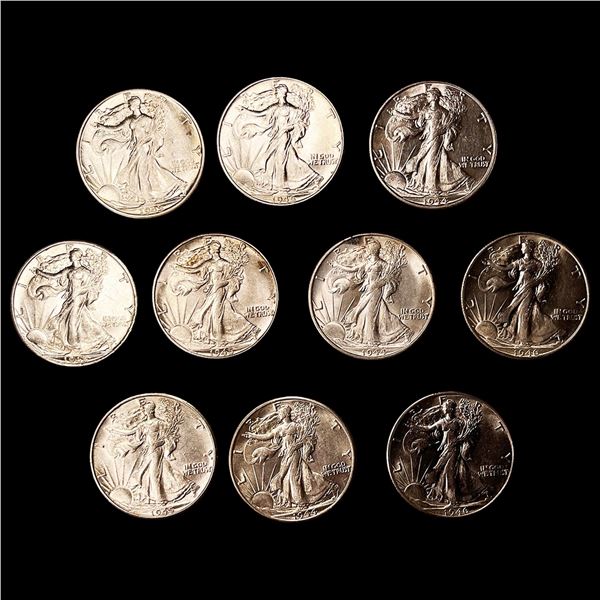 (10) Walking Liberty Half Dollars ((3)1944-D, (2)