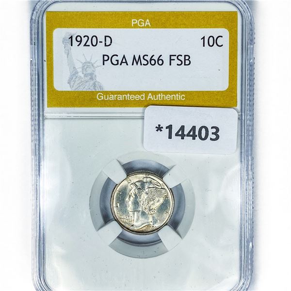 1920-D Mercury Silver Dime PGA MS66 FSB