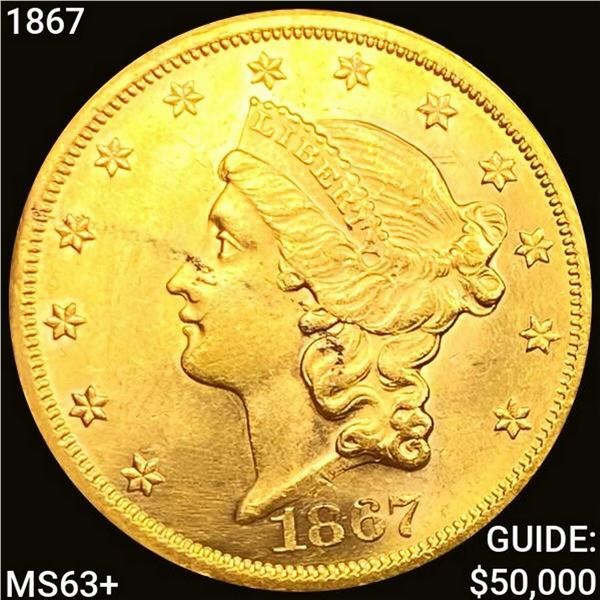 1867 $20 Gold Double Eagle CHOICE BU +