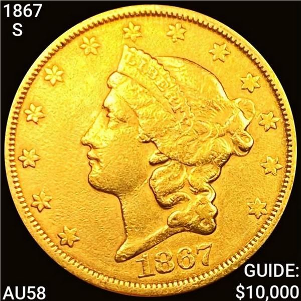 1867-S $20 Gold Double Eagle CHOICE AU