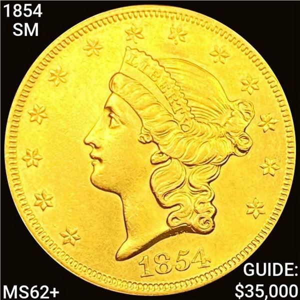 1854 SM DT $20 Gold Double Eagle UNCIRCULATED +