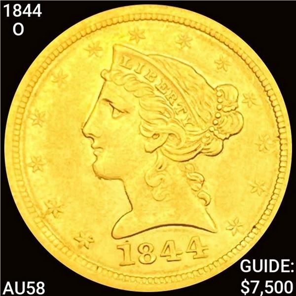 1844-O $5 Gold Half Eagle CHOICE AU