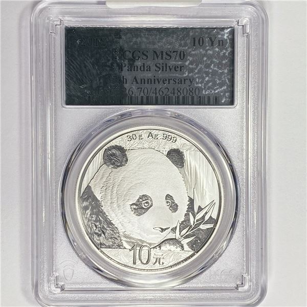 2018 10 Yn China Panda Silver PCGS MS70 35th Ann