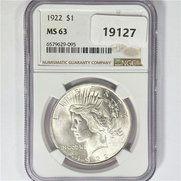 1922 Silver Peace Dollar NGC MS63